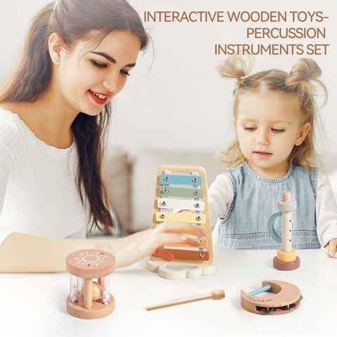Montessori Wooden Toy Multicolor Xylophone Bell Beads Drum Column Musical Instrument Toy Kid Educational Musical Instrument Gift