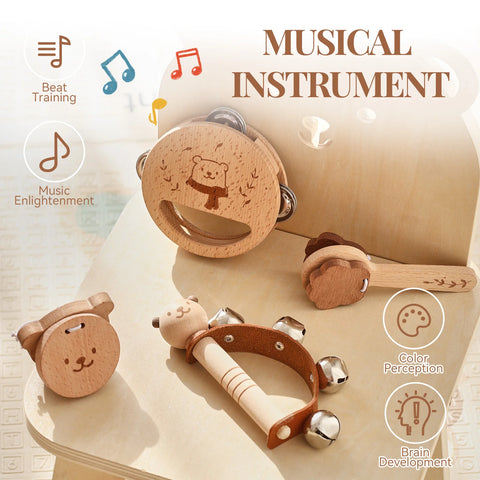 Montessori Wooden Toy Multicolor Xylophone Bell Beads Drum Column Musical Instrument Toy Kid Educational Musical Instrument Gift