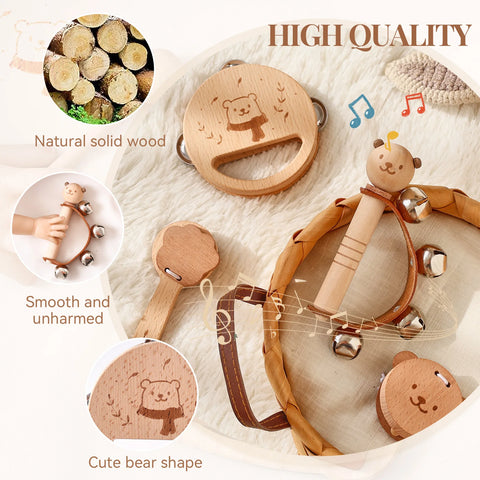 Montessori Wooden Toy Multicolor Xylophone Bell Beads Drum Column Musical Instrument Toy Kid Educational Musical Instrument Gift