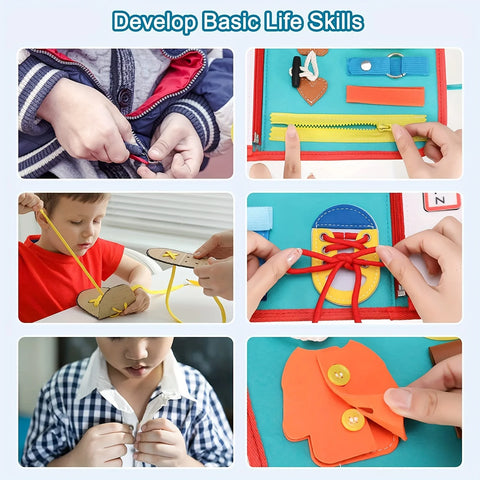 Montessori Busy Board Educational Activity Developing Sensory Board Fine Basic Dress Motor Skills Travel Toy Gift for Boys Girls