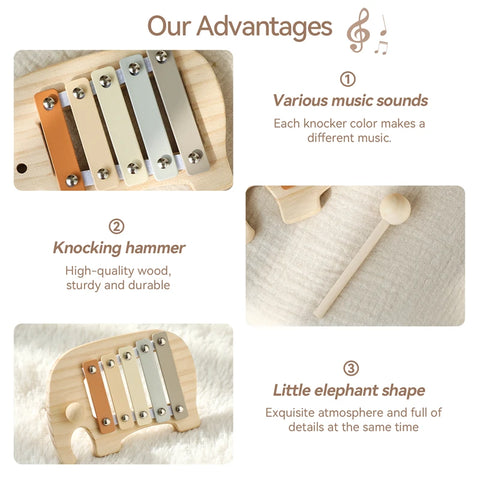 Montessori Wooden Toy Multicolor Xylophone Bell Beads Drum Column Musical Instrument Toy Kid Educational Musical Instrument Gift
