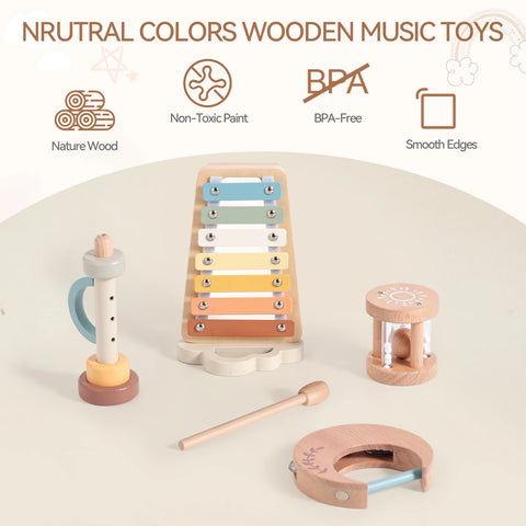 Montessori Wooden Toy Multicolor Xylophone Bell Beads Drum Column Musical Instrument Toy Kid Educational Musical Instrument Gift